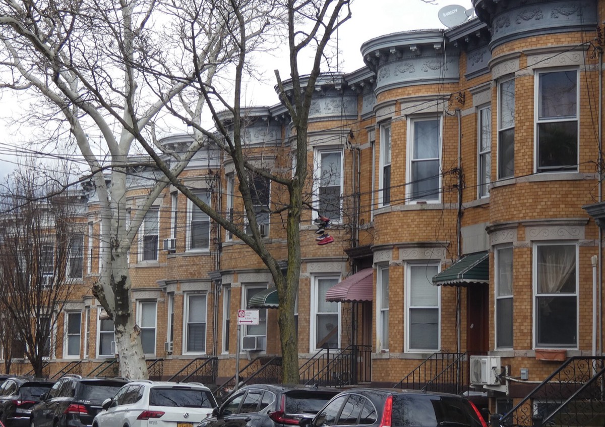 Yellow-brick rowhouses in Ridgewood, Queens